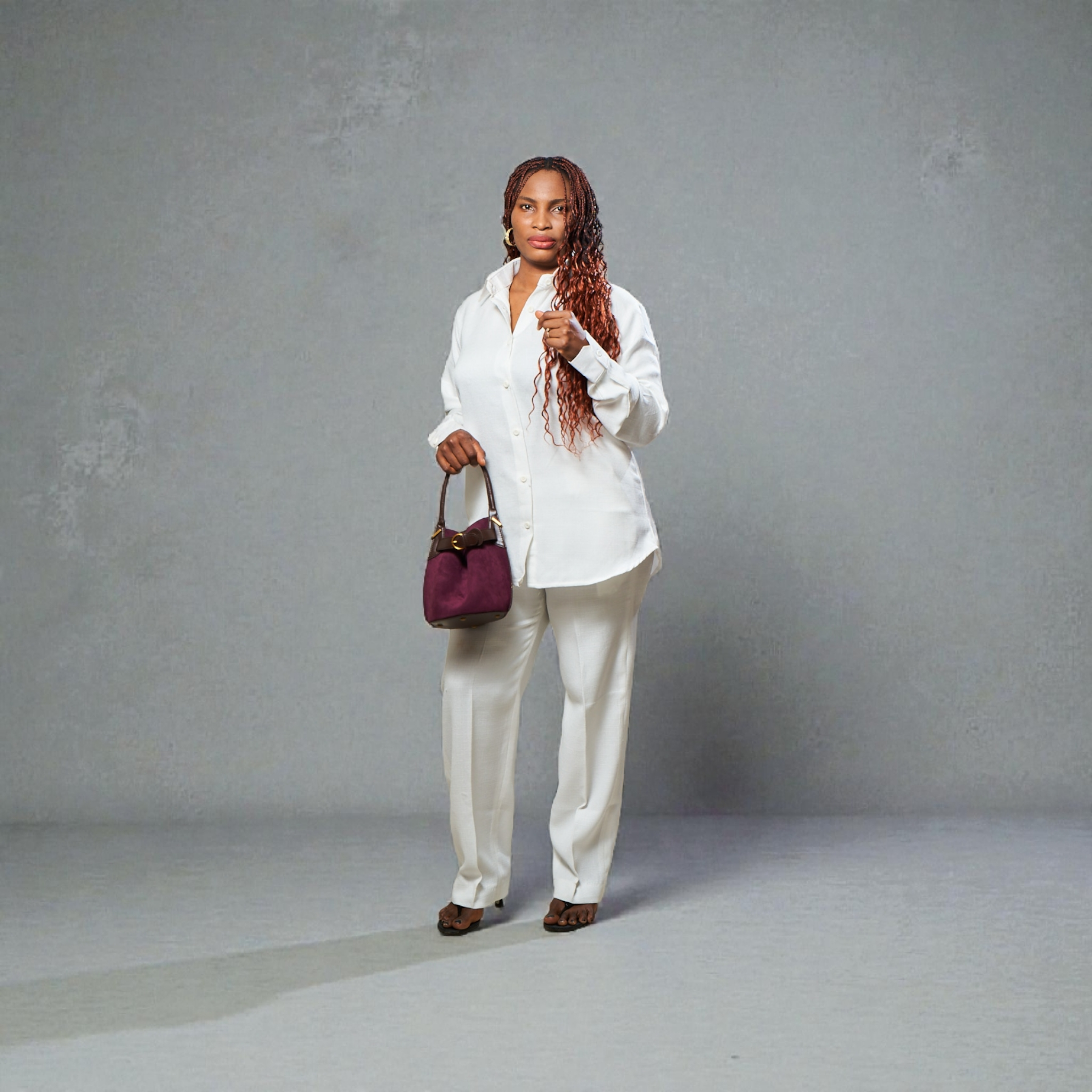 White long sleeve 2pcs linen outfit
