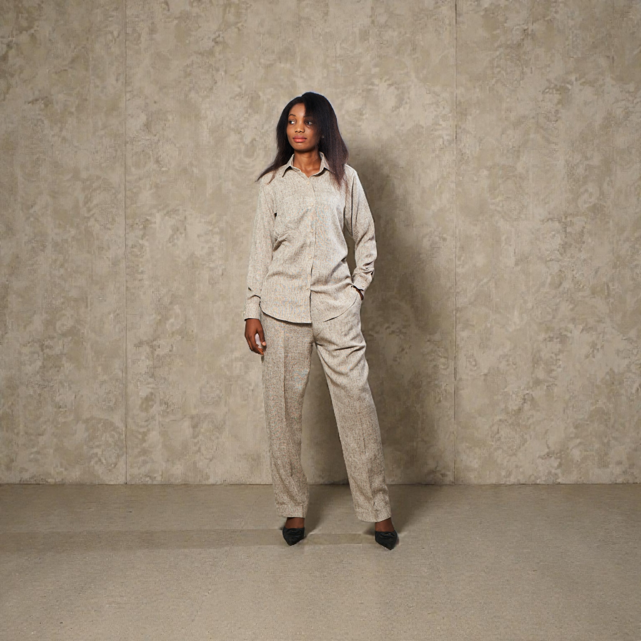 Plain long Sleeve 2pcs linen for women